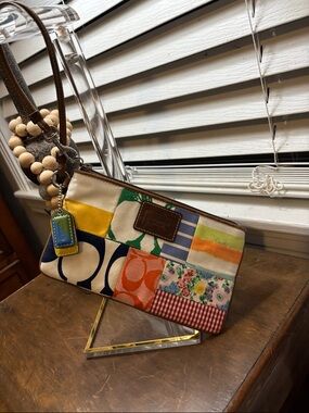 Coach Patchwork Multicolor Wristlet Clutch - Beige, Orange, Yellow, Blue, Green